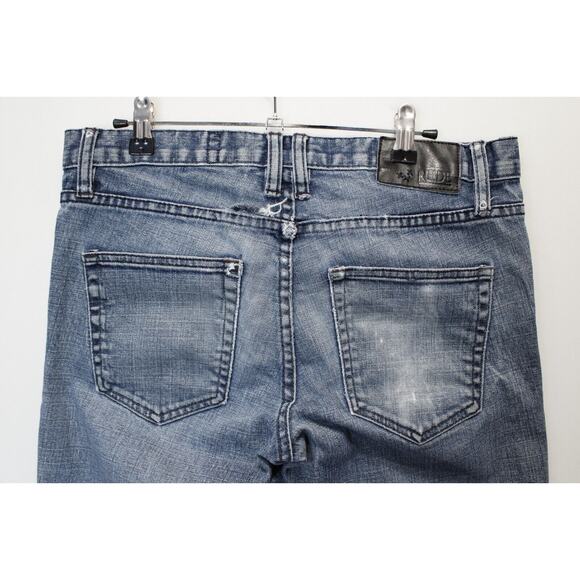 XXX Rude Button Fly Skinny Jeans Men 30 / 34 Distressed Ripped Blue Denim - Picture 13 of 14